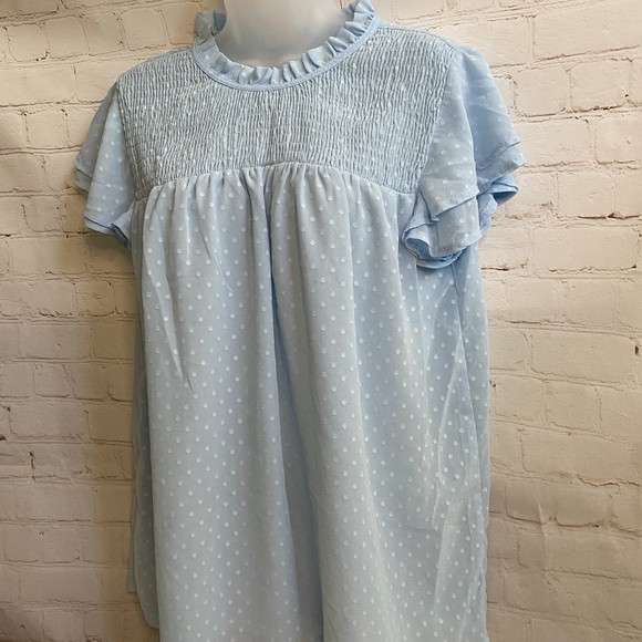 Paitluc Ruffled Flutter Cap Sleeve Lined Chiffon/Swiss Dot Blouse for Women - Picture 4 of 10